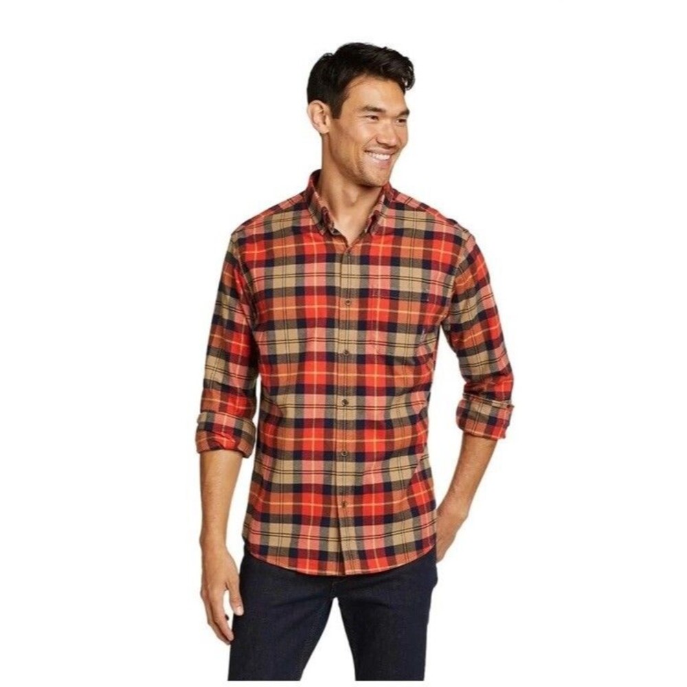 Eddie Bauer Men's S Long Sleeve Flannel Button Down Plaid Shirt Size XL